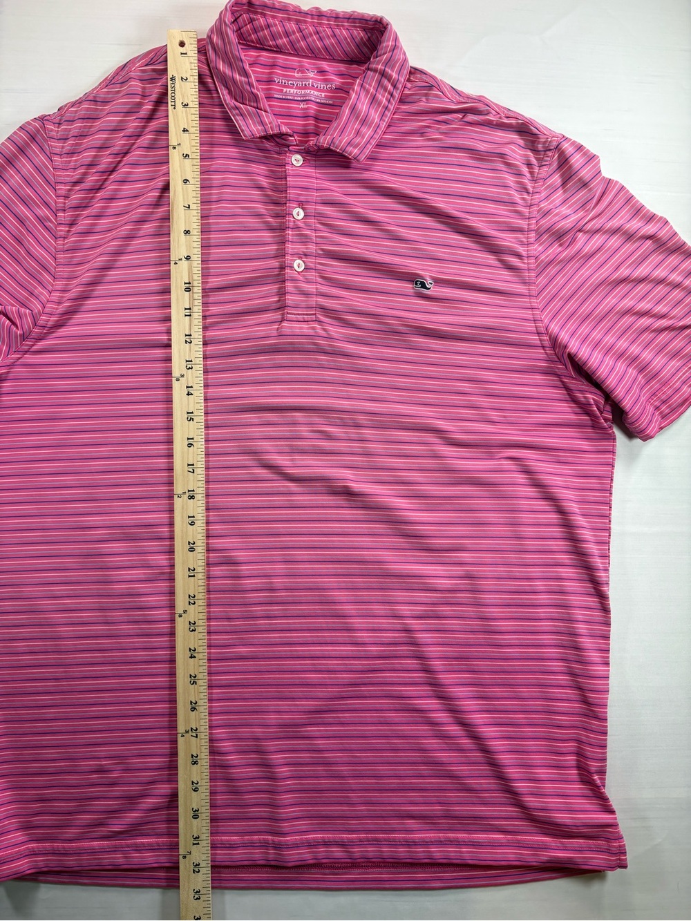 Vineyard Vines Performance Polo Shirt Mens XL Pink Blue Stripe Short Sleeve - Picture 5 of 7